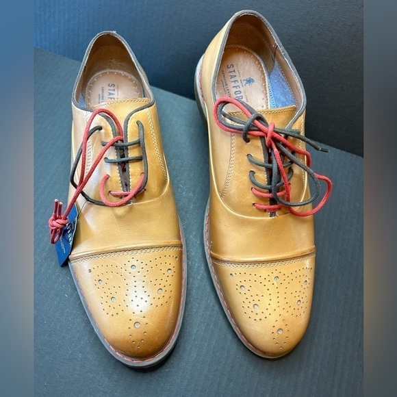 Stafford Genuine leather Jahil Cognac mens dress shoes NWT Sz-9.  I - Picture 2 of 13